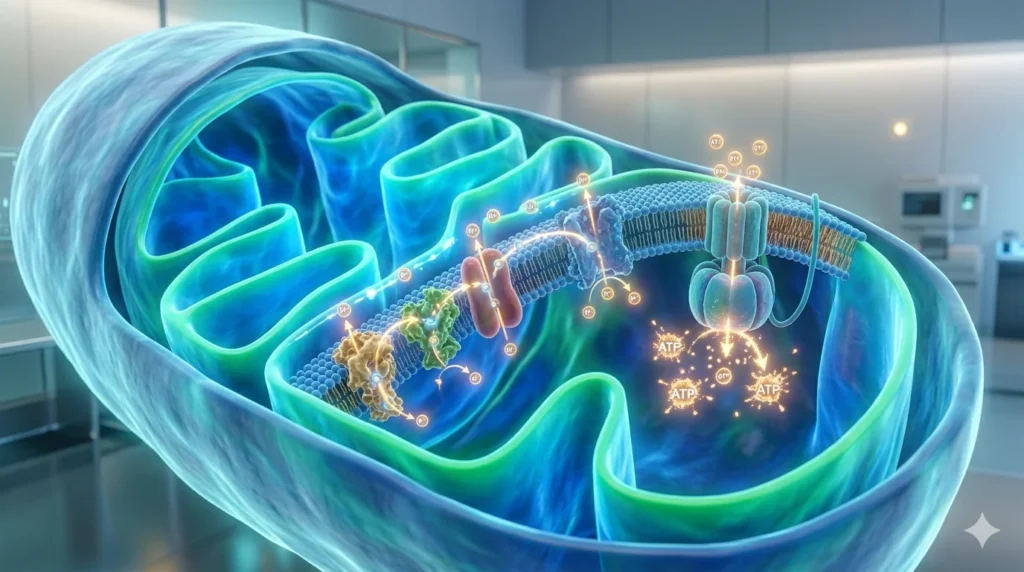 mitochondrial energy production and ATP process visualization